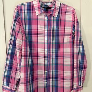Tommy Hilfiger Women’s Vibrant Pink and Blue Plaid Shirt Pristine Condition